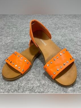ANDIAMO Orange Leather Slide Sandals with Stud Accents